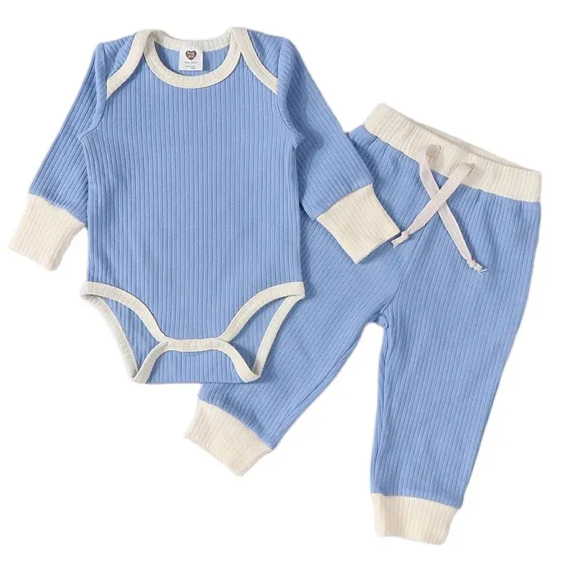 Conjunto acanalado de algodón para bebé – Top y pantalón con cordón - imagen 2