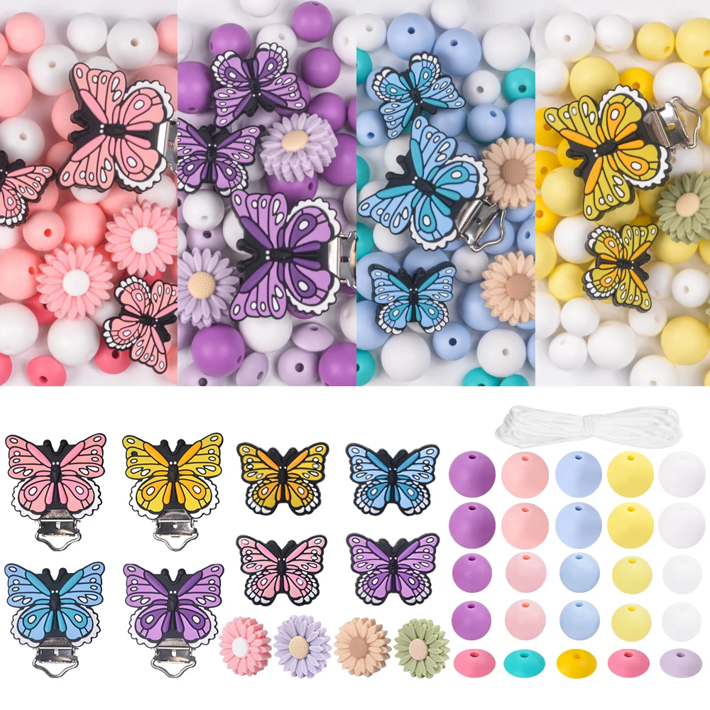 LOFCA collar de dentición con silicona: cuentas mariposa y flores - imagen 2
