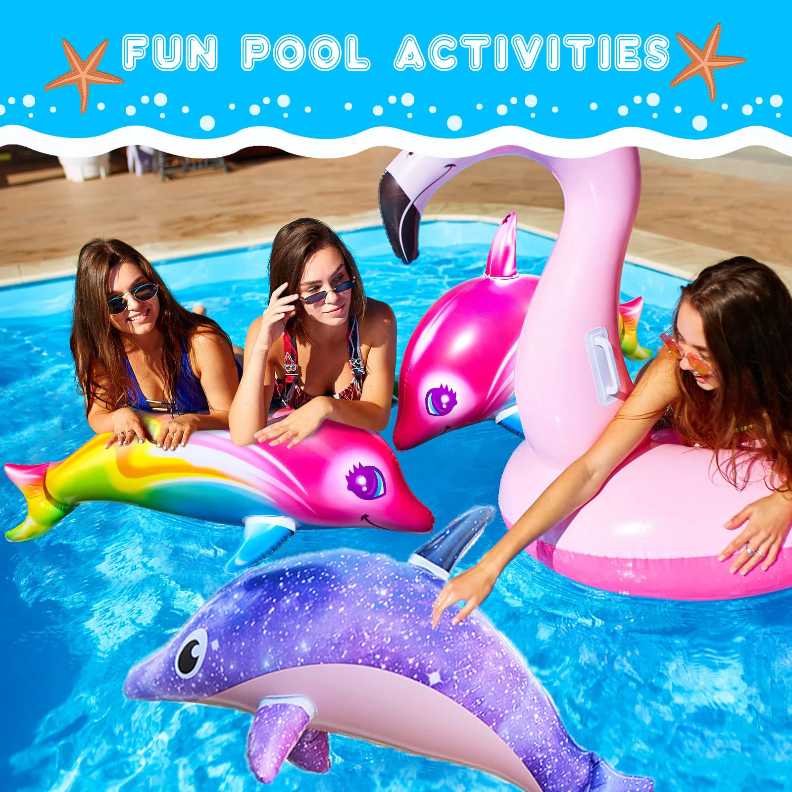 Delfín inflable arcoíris para decoración de fiesta temática océano - imagen 3