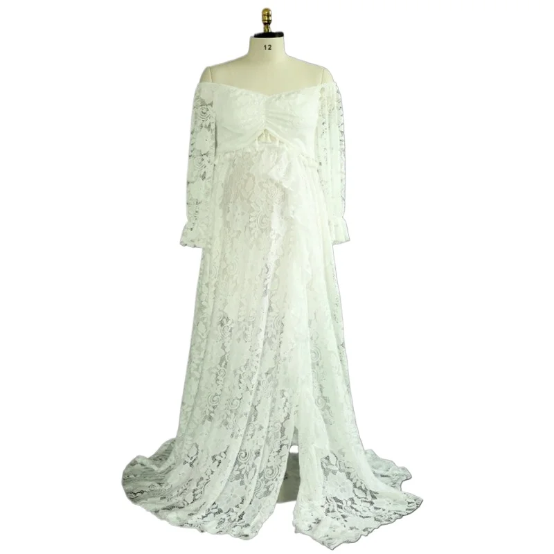 Vestido de embarazo boho con encaje y volantes para fotos - imagen 5