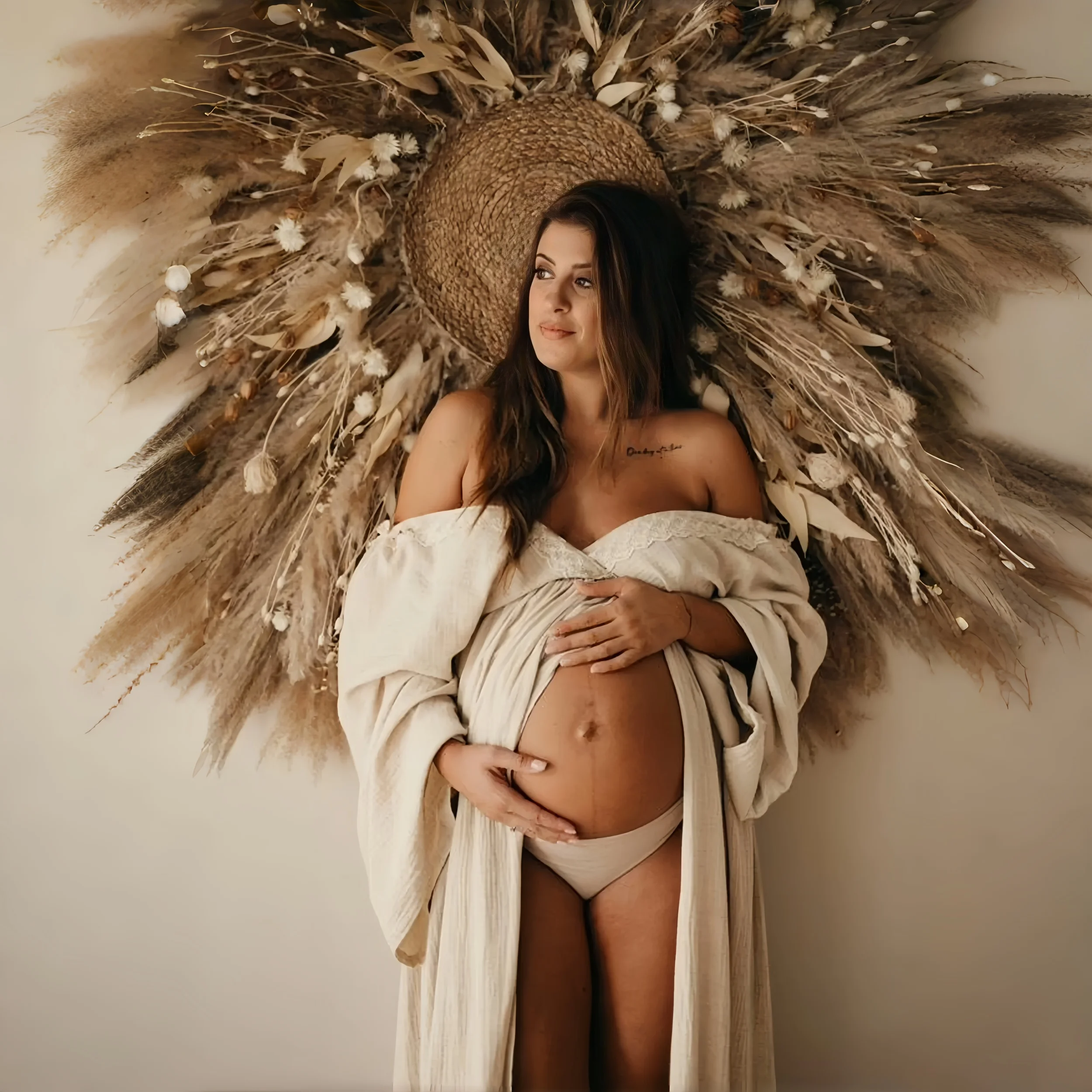 Vestido boho de maternidad largo en algodón con abertura frontal - imagen 2