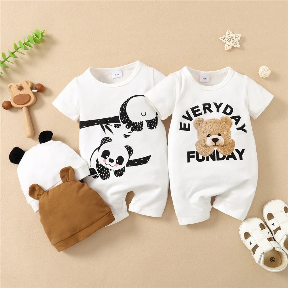 Pelele bebé oso Panda con sombrero – Manga corta verano - imagen 2