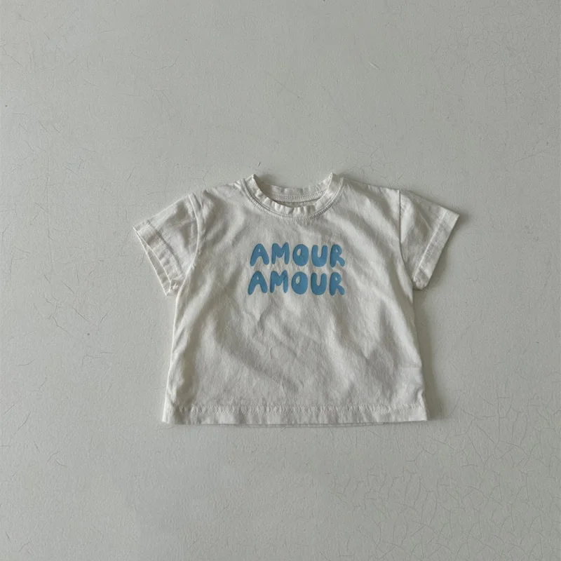Camiseta verano bebé e infantil con letras, manga corta estilo coreano