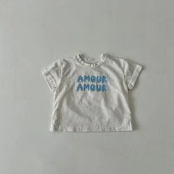 Camiseta verano bebé e infantil con letras, manga corta estilo coreano
