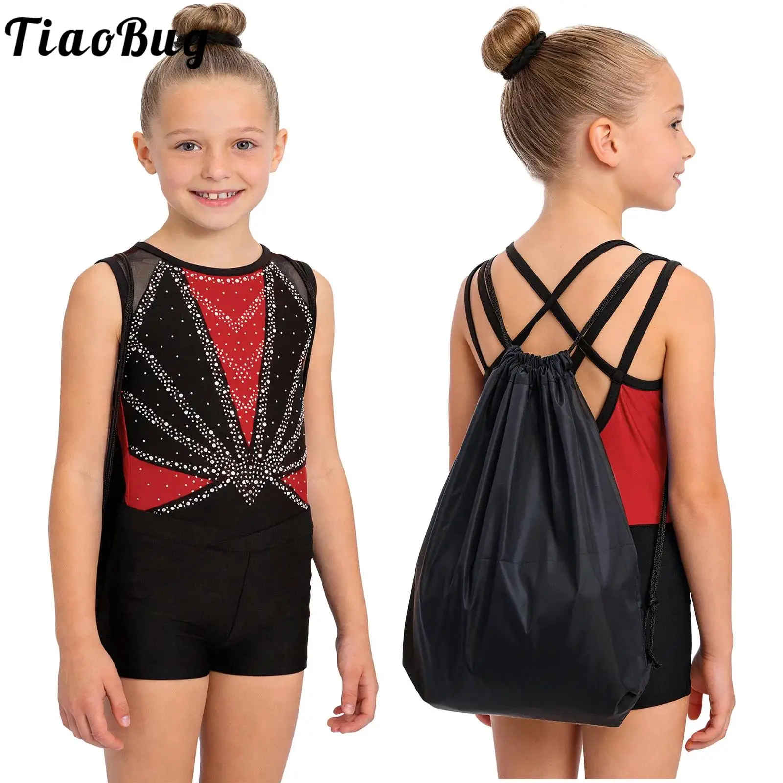 Body de danza infantil sin mangas con strás y pantaloncitos para niñas - imagen 4
