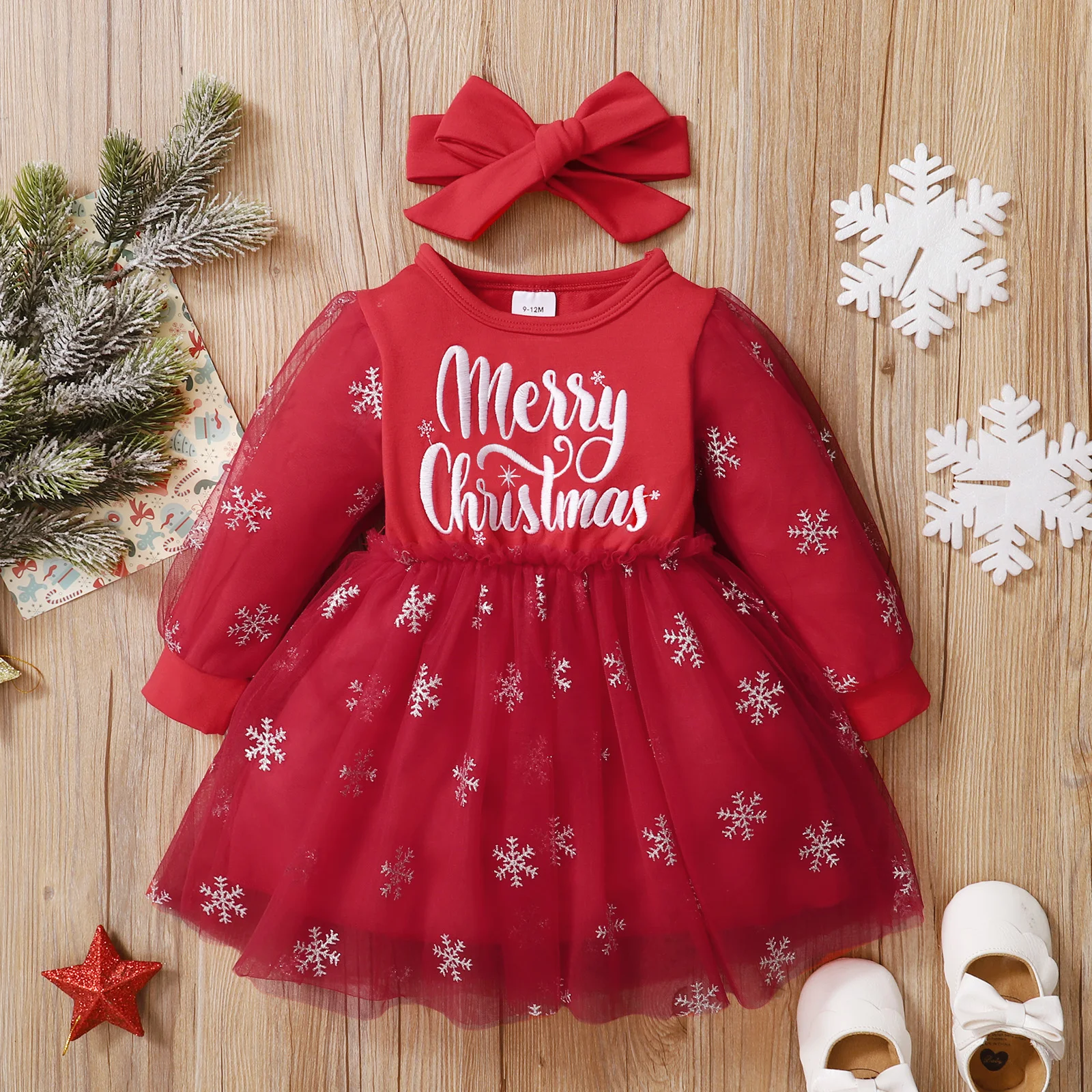 Vestido de princesa con manga larga y diadema para niña - imagen 3