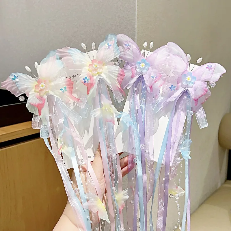 Pinzas para el pelo Hanfu infantil mariposa de hadas con perlas