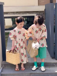 Milangel Conjunto infantil con vestido de rosas y cuello vuelto