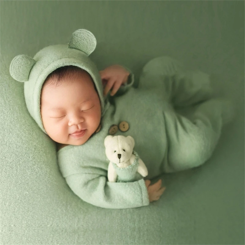 Conjunto gorro mameluco punto bebe - Sesion recien nacido 2024 - imagen 4