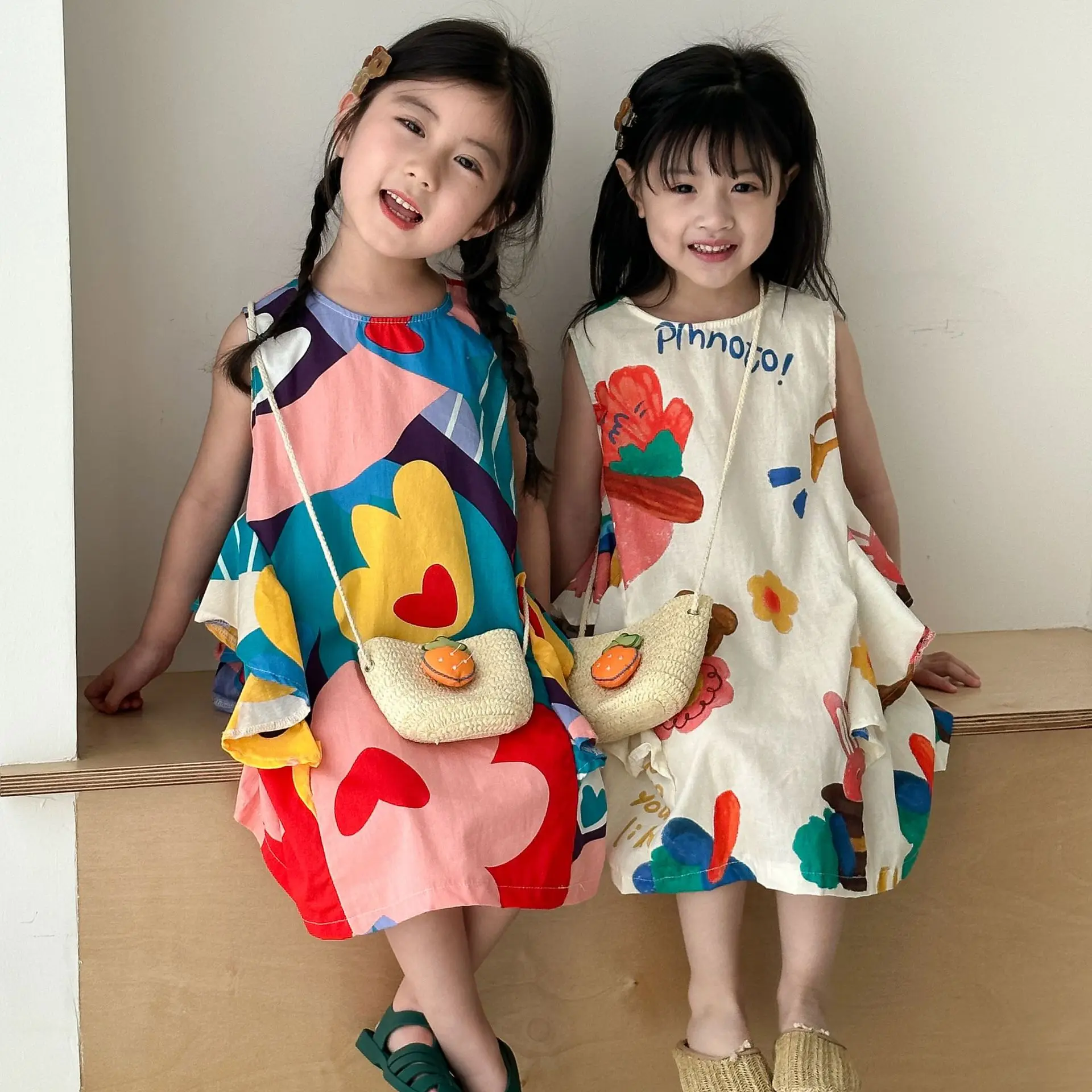 Vestido de princesa sin mangas con flores grandes para niña verano - imagen 2