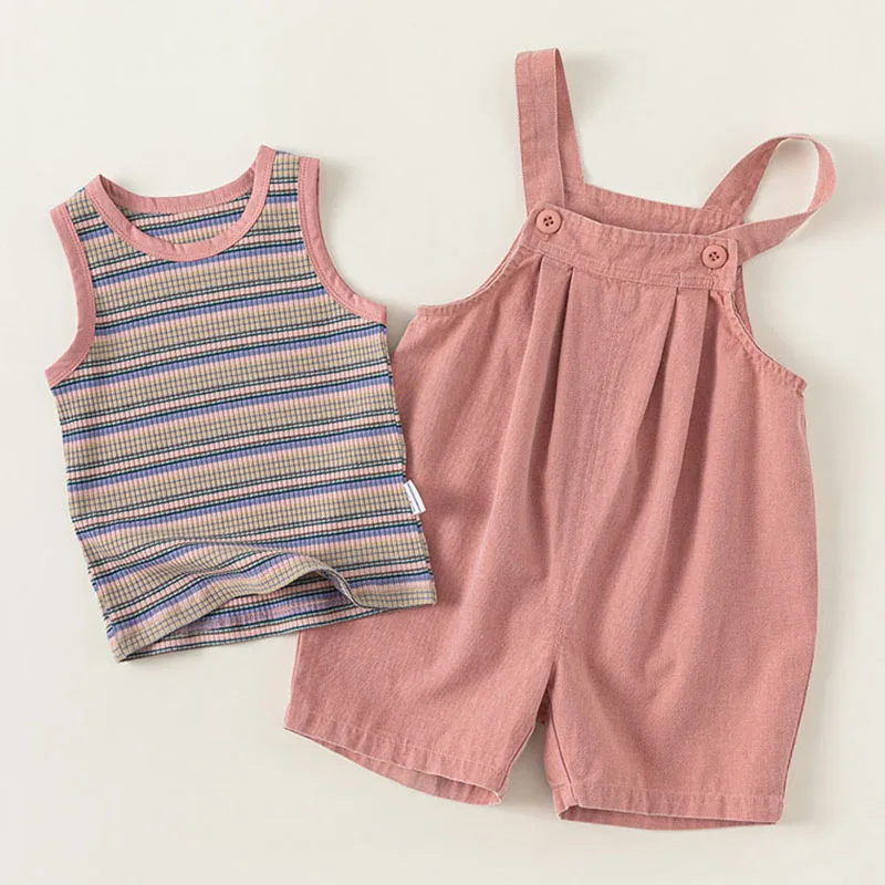 Conjunto de verano de niña en algodón a rayas sin mangas y mono - imagen 5