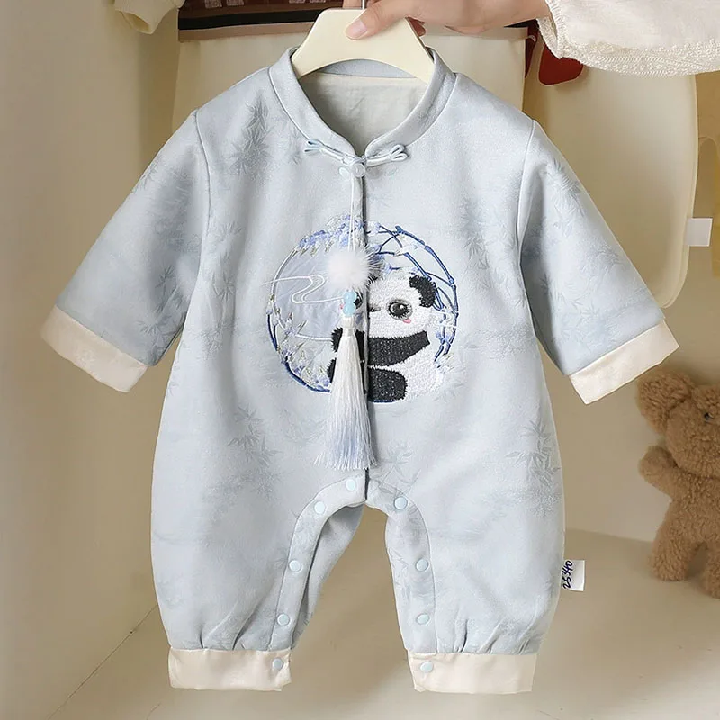 Mono de manga larga para bebé con bordado panda estilo chino