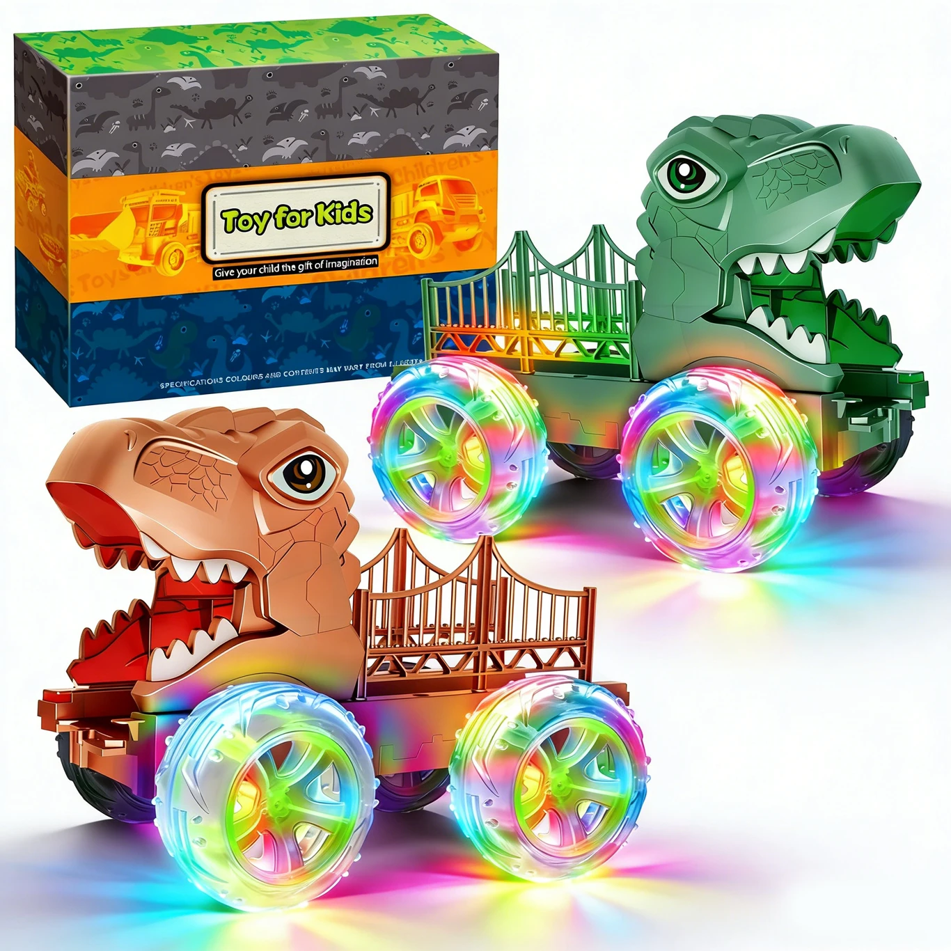 Coche dinosaurio con luces LED y ruedas anticolisión para niños - imagen 2
