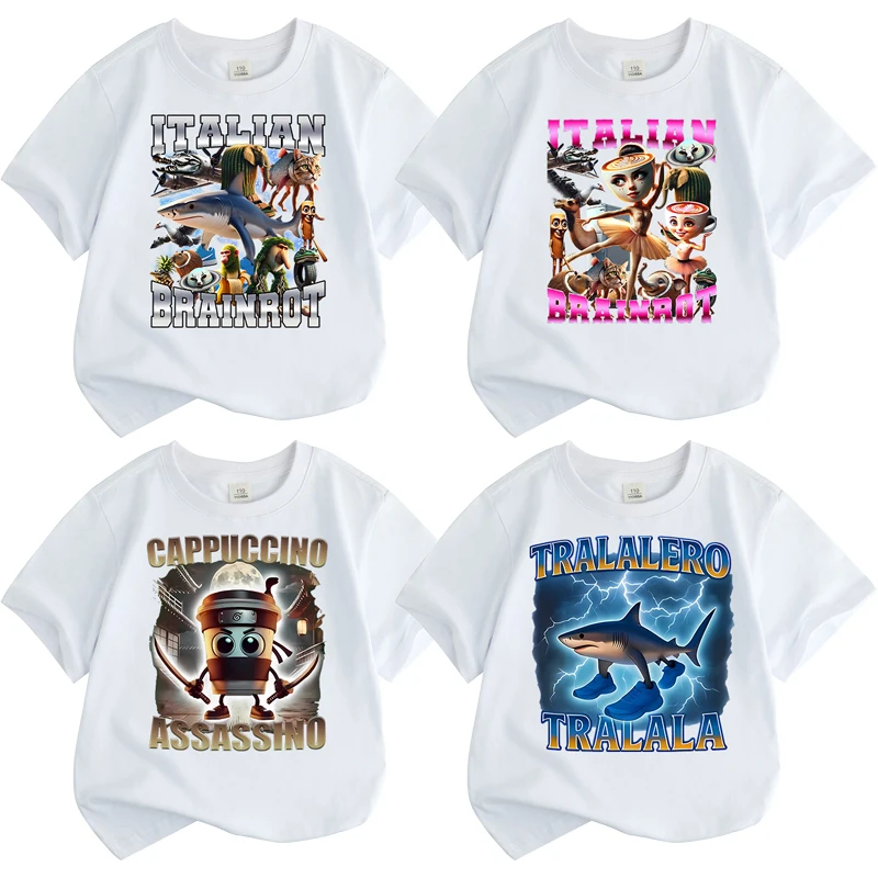 Camiseta manga corta con tiburón para niños y niñas, cuello redondo - imagen 3