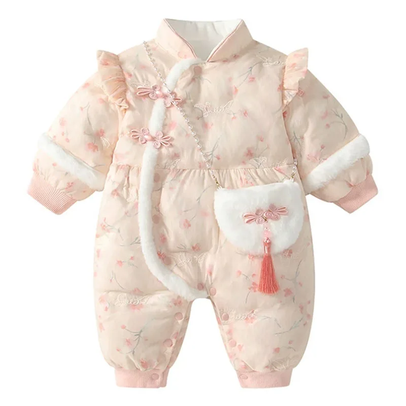 Pelele de invierno para recién nacida – Algodón suave floral - imagen 3