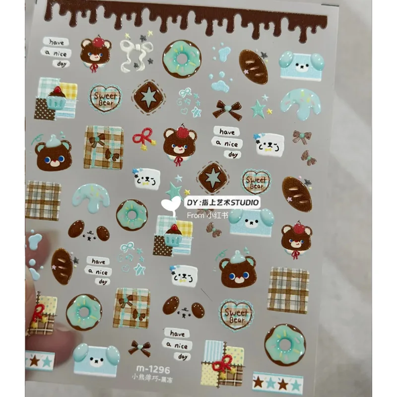 Pegatinas en relieve de osito de chocolate impermeables, coreanas
