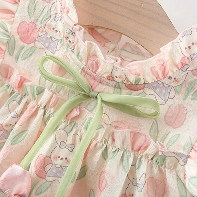 Vestido de verano niña con estampado de tulipanes y volantes - imagen 5