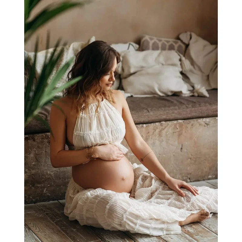 Vestido de maternidad en gasa para fotos embarazo y eventos - imagen 3