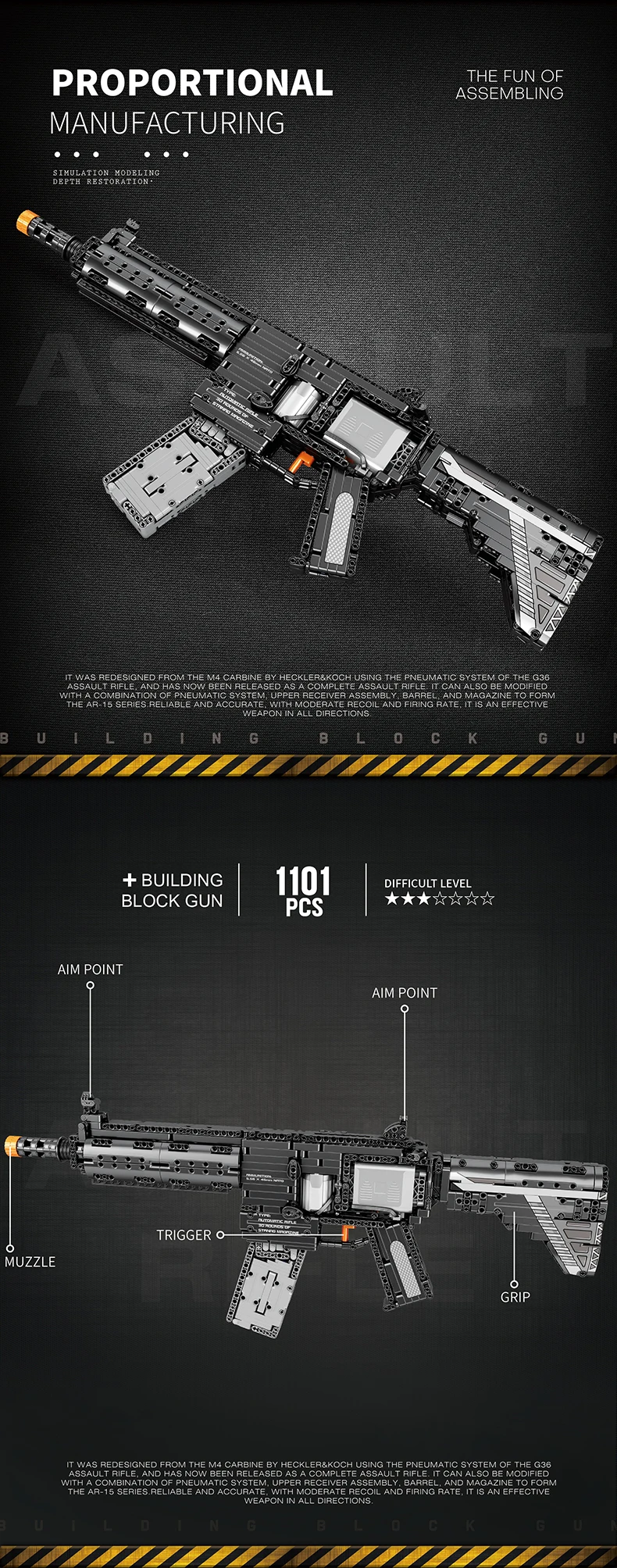 Detalle de las piezas del set de bloques M416