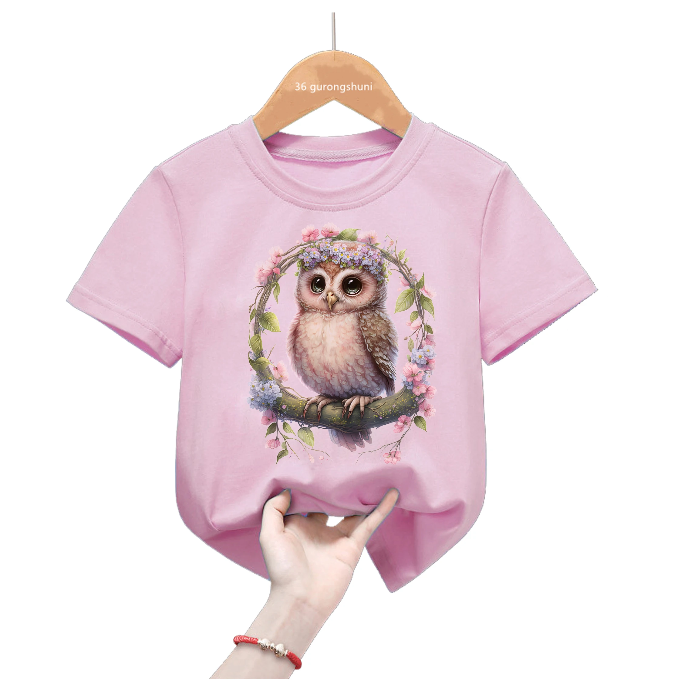Camiseta Kawaii niña verano manga corta estampado búho rosa - imagen 2