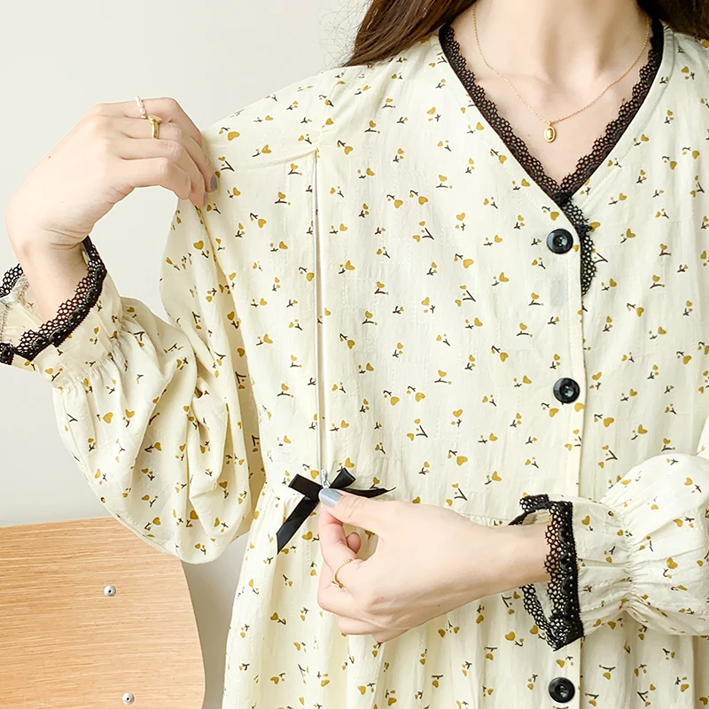 Pijama de gasa de algodón maternity – Cómoda para embarazo y lactancia - imagen 4