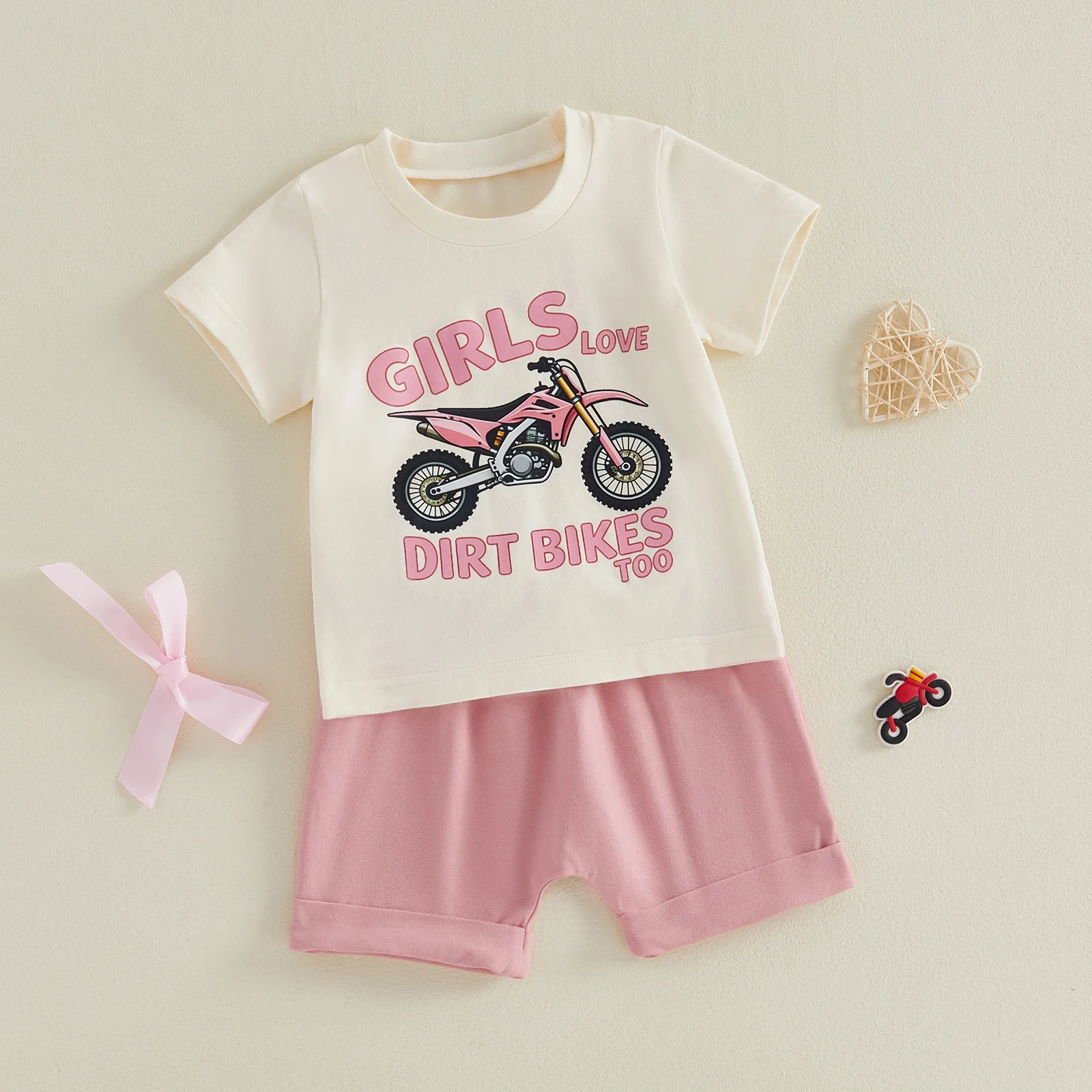 Conjunto de verano niña: camiseta letras de moto y bermudas elásticas - imagen 3