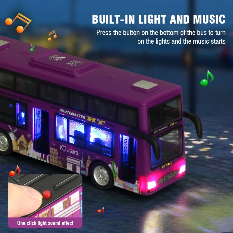 Autobús de dos pisos a fricción con luz - Colección infantil - imagen 2