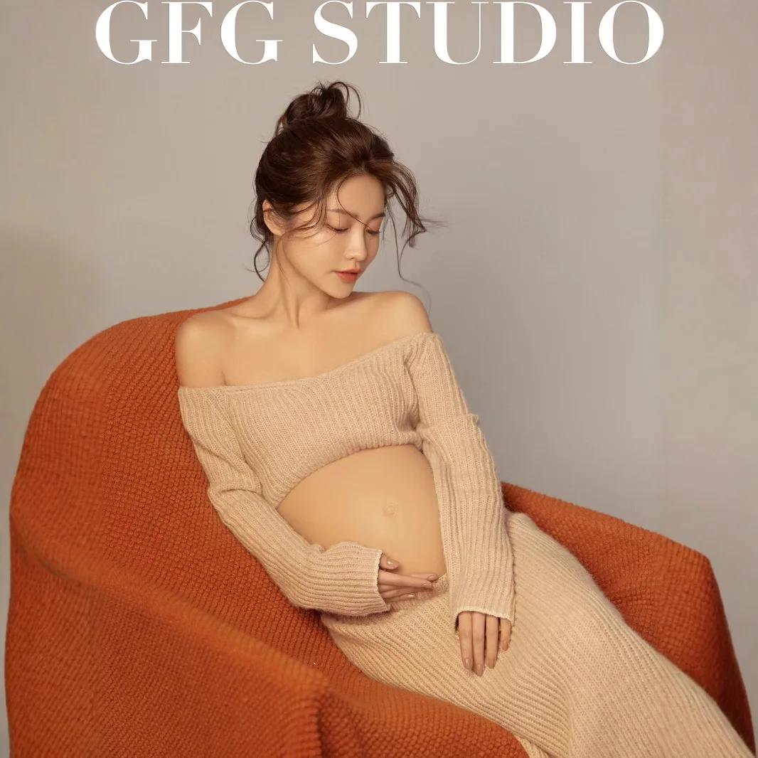 Omen vestido de maternidad falda y top punto caqui para fotos estudio - imagen 5
