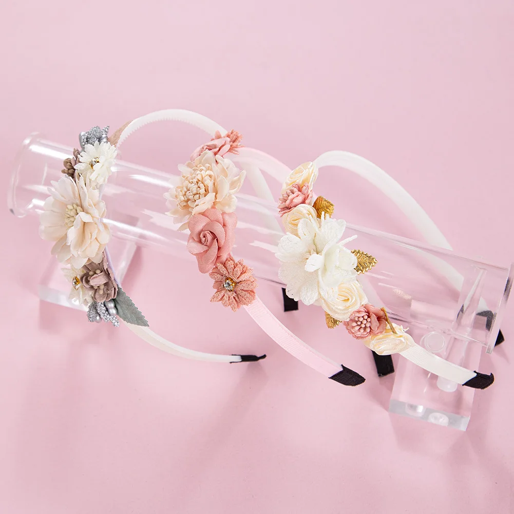 Diadema de flores artificiales con pedrería para bebés y niñas