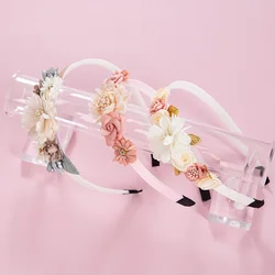 Diadema de flores artificiales con pedrería para bebés y niñas