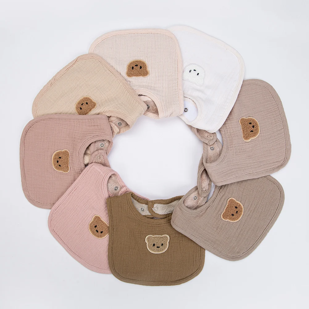 Babero de muselina de algodón con oso – Absorbente para bebé - imagen 3