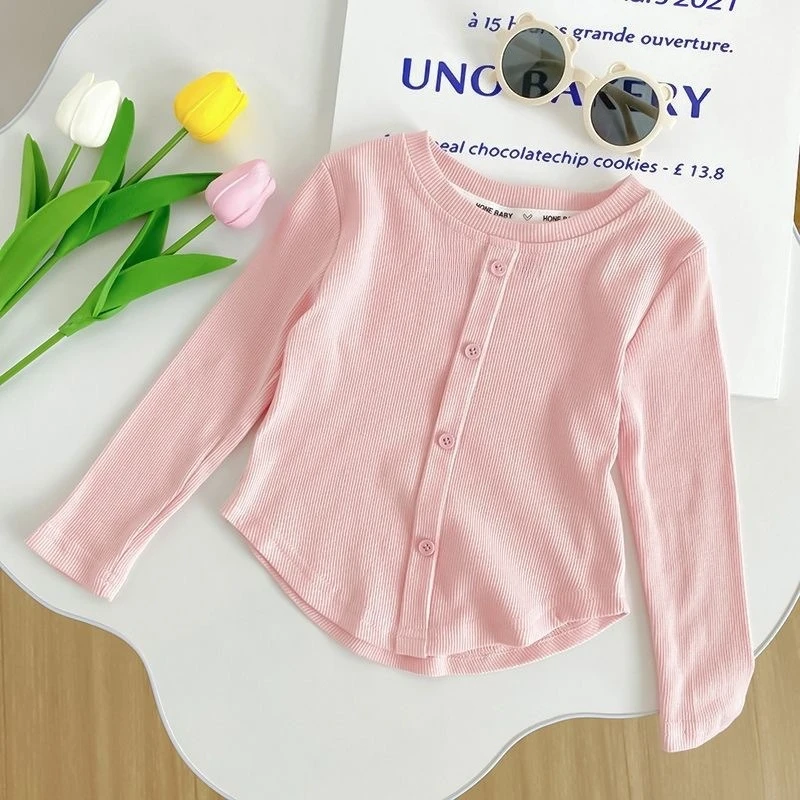 Camiseta de manga larga para niña color liso – primavera y otoño