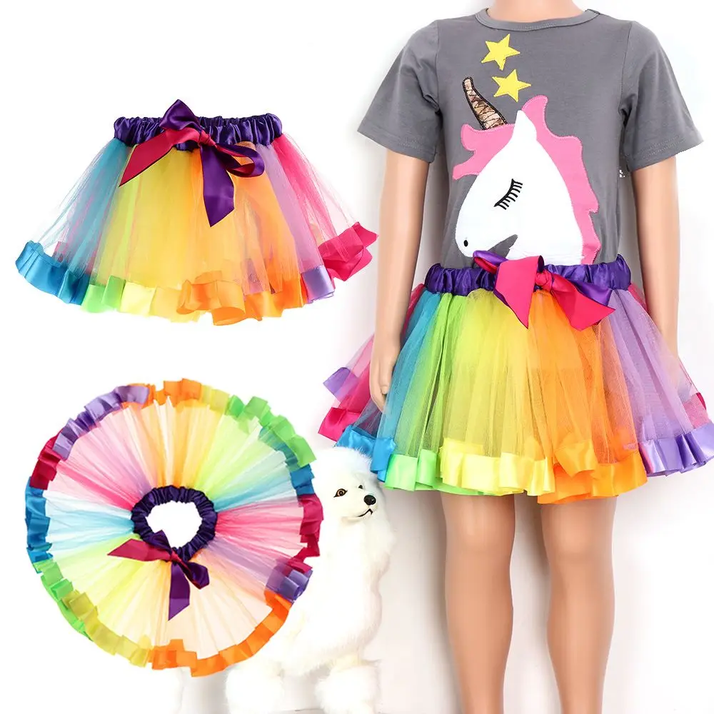 Vestido de fiesta en tul con falda tutú arcoíris princesa para niños