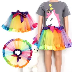 Vestido de fiesta en tul con falda tutú arcoíris princesa para niños