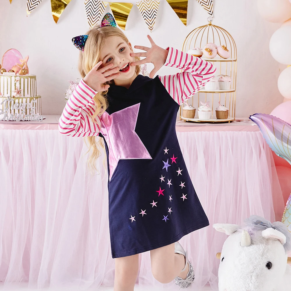 DXTON vestido con capucha para niñas de algodón manga larga y estrellas - imagen 5