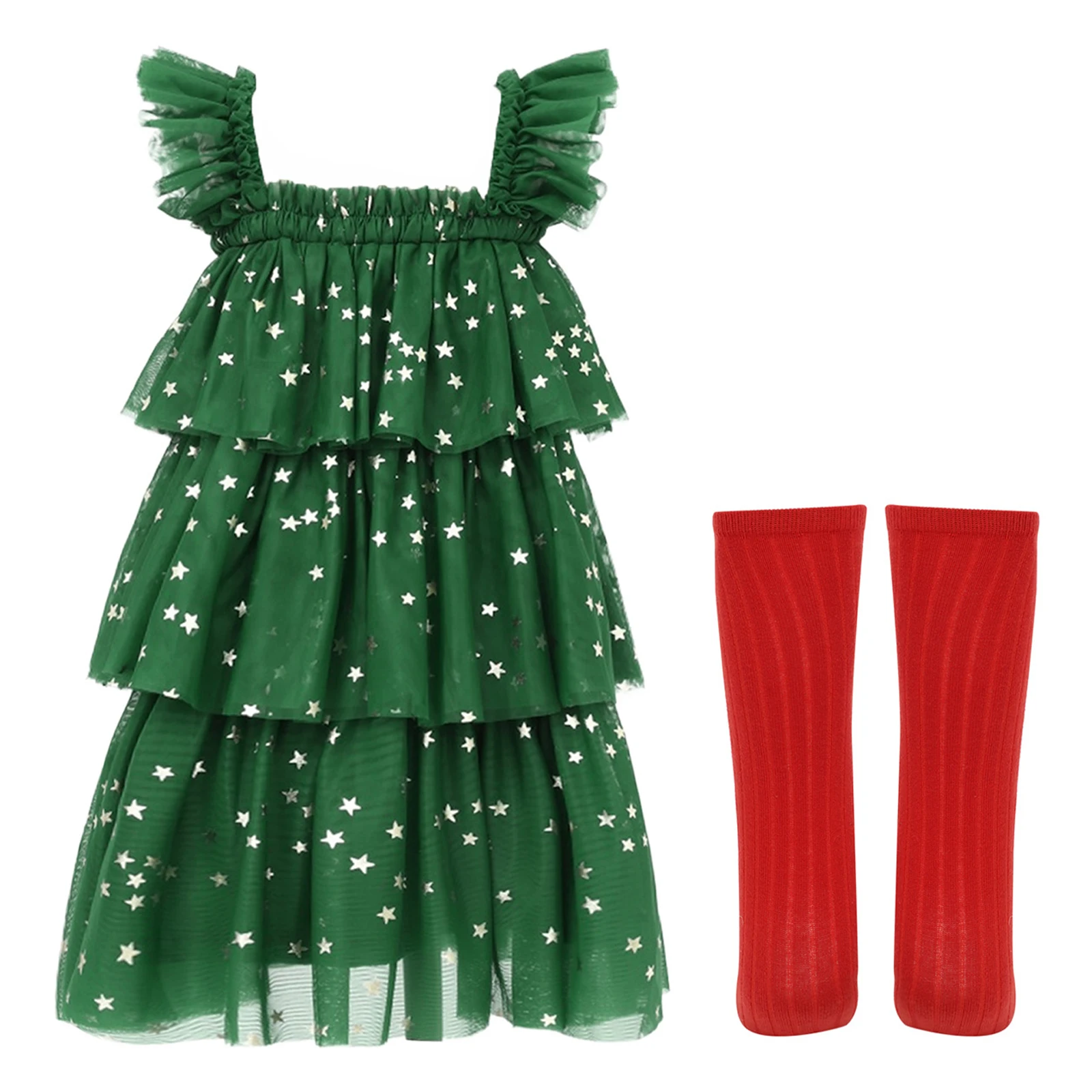 Vestido Navidad para niñas de tul con estrellas y tirantes - imagen 4