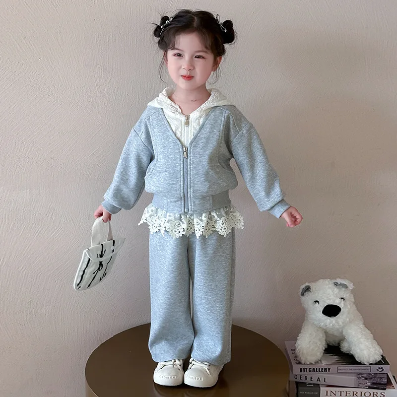 Conjunto de niña otoño: sudadera con capucha y encaje - imagen 3