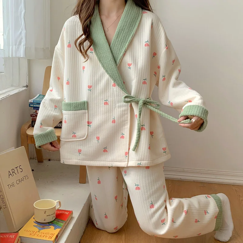 Pijamas maternidad acolchados algodón – Tallas grandes otoño invierno - imagen 5