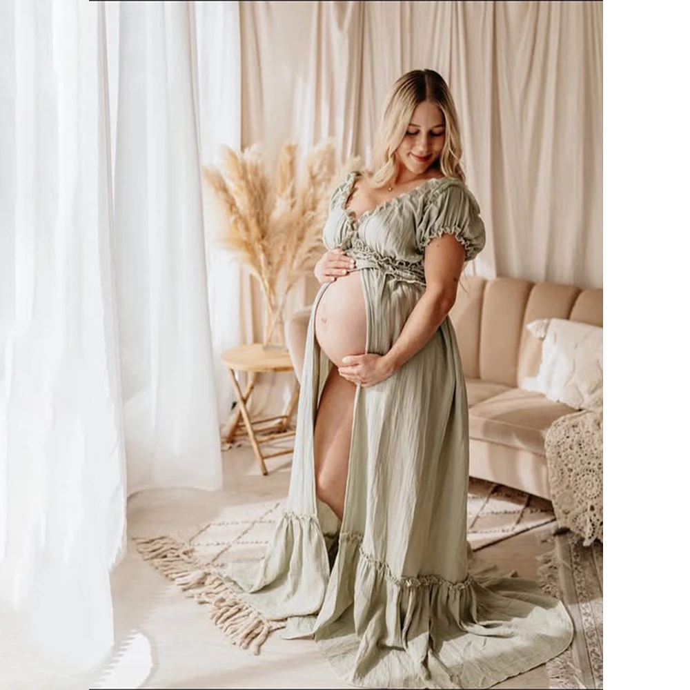 Vestido de maternidad bohemio con volantes y hombros descubiertos - imagen 3