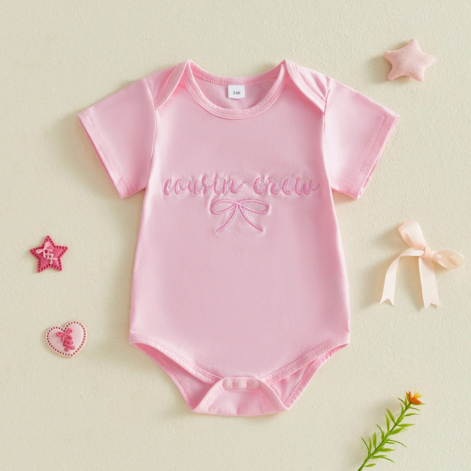 Tregren mono de manga corta para bebé niña con cuello redondo bordado