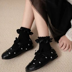Calcetines de algodón suave con encaje para uniforme escolar de niña