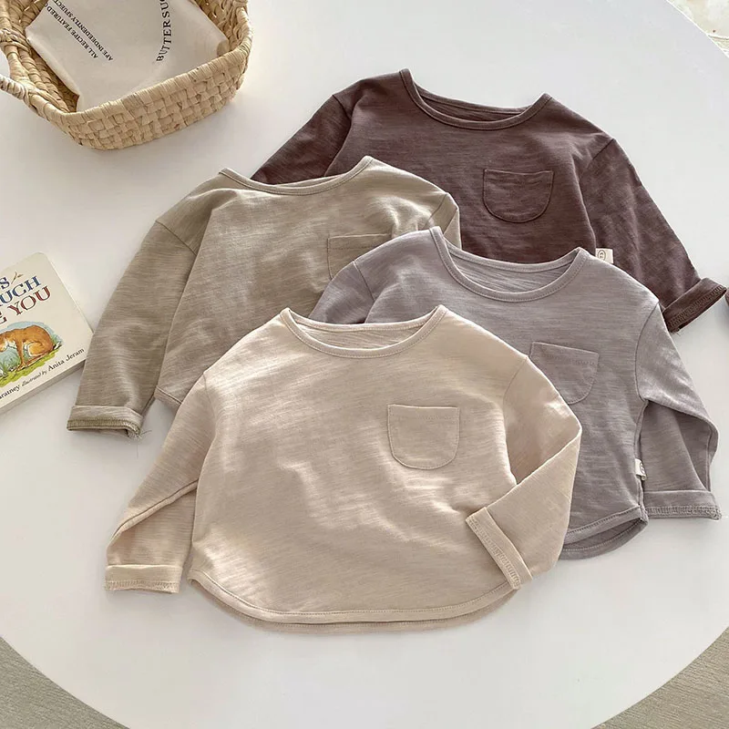 Milangel Blusa lisa de algodón para niño y niña – Otoño