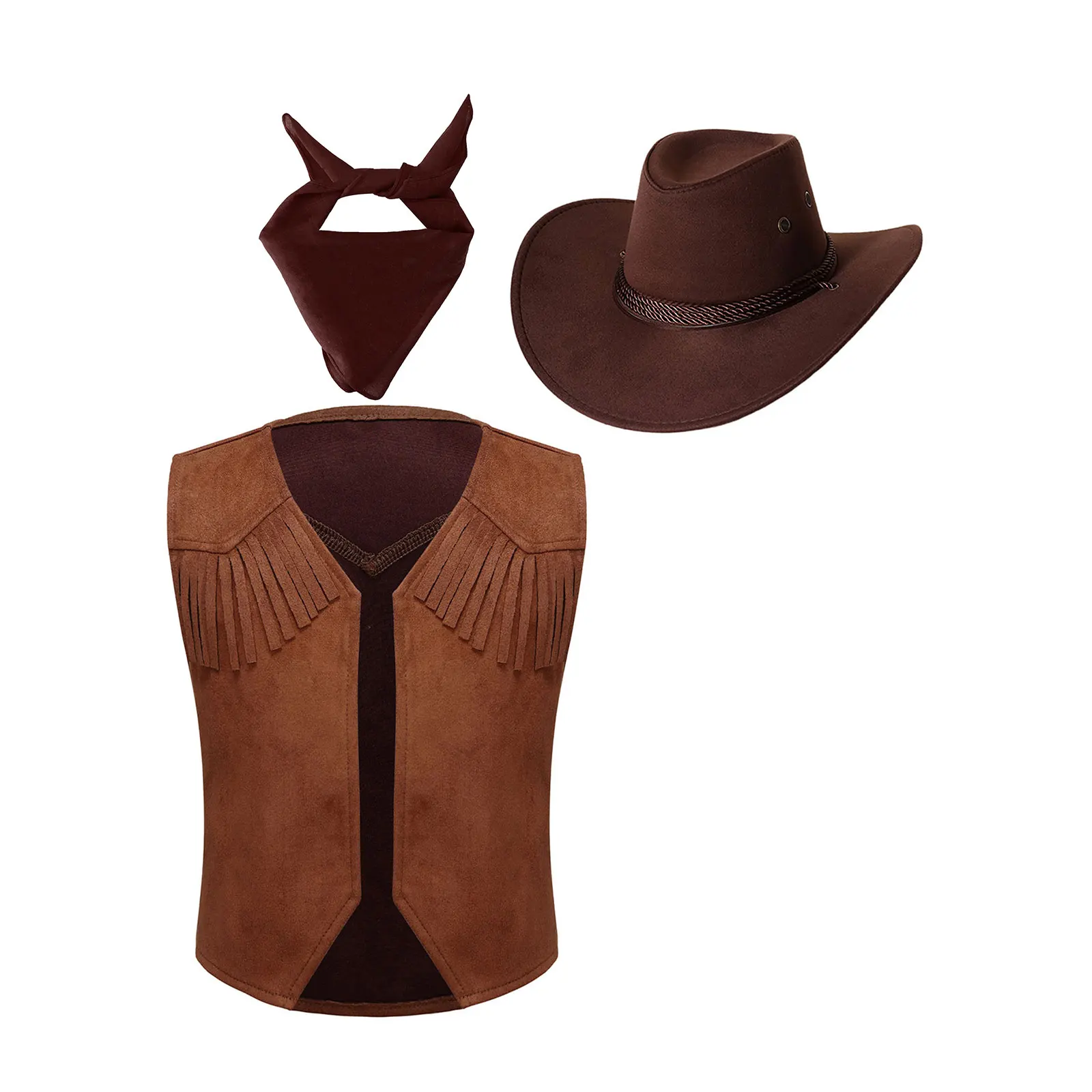 Conjunto vaquero: chaleco con sombrero y pañuelo
