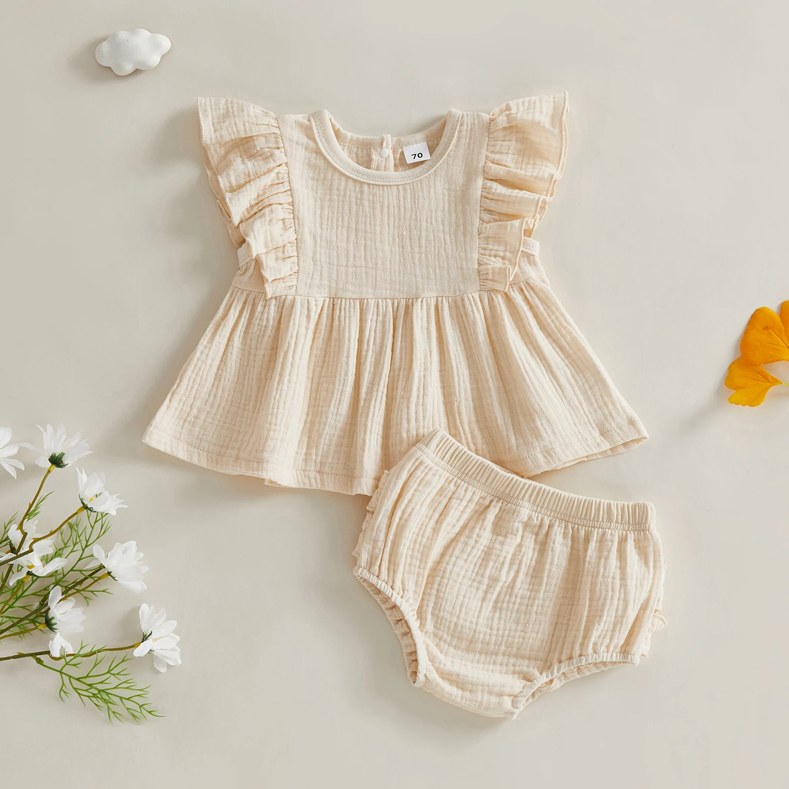 Tregren Conjunto de verano para niña lino algodón con volantes - imagen 3
