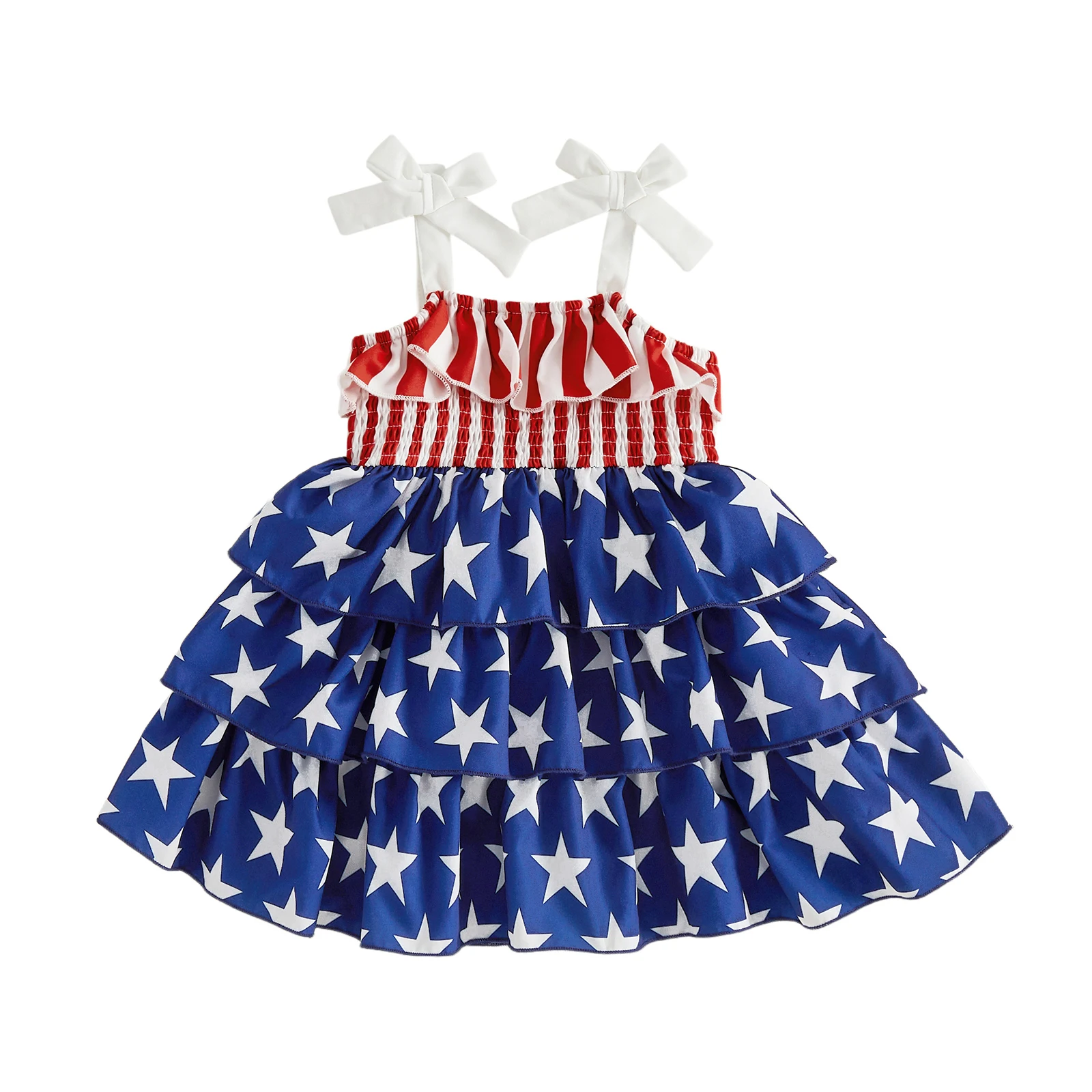 Vestido para bebé niña sin mangas con lazo, estrellas y rayas de fiesta