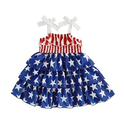 Vestido para bebé niña sin mangas con lazo, estrellas y rayas de fiesta