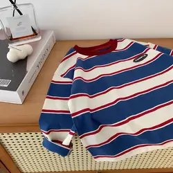 Camiseta manga larga a rayas retro de algodón para niños