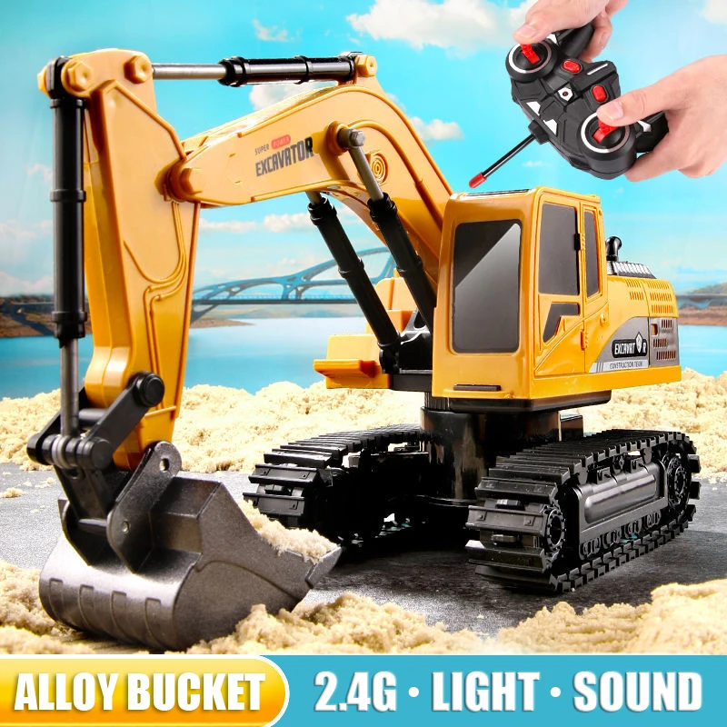 Excavadora radiocontrol 1:24 para niños – Juguete metálico de ingeniería