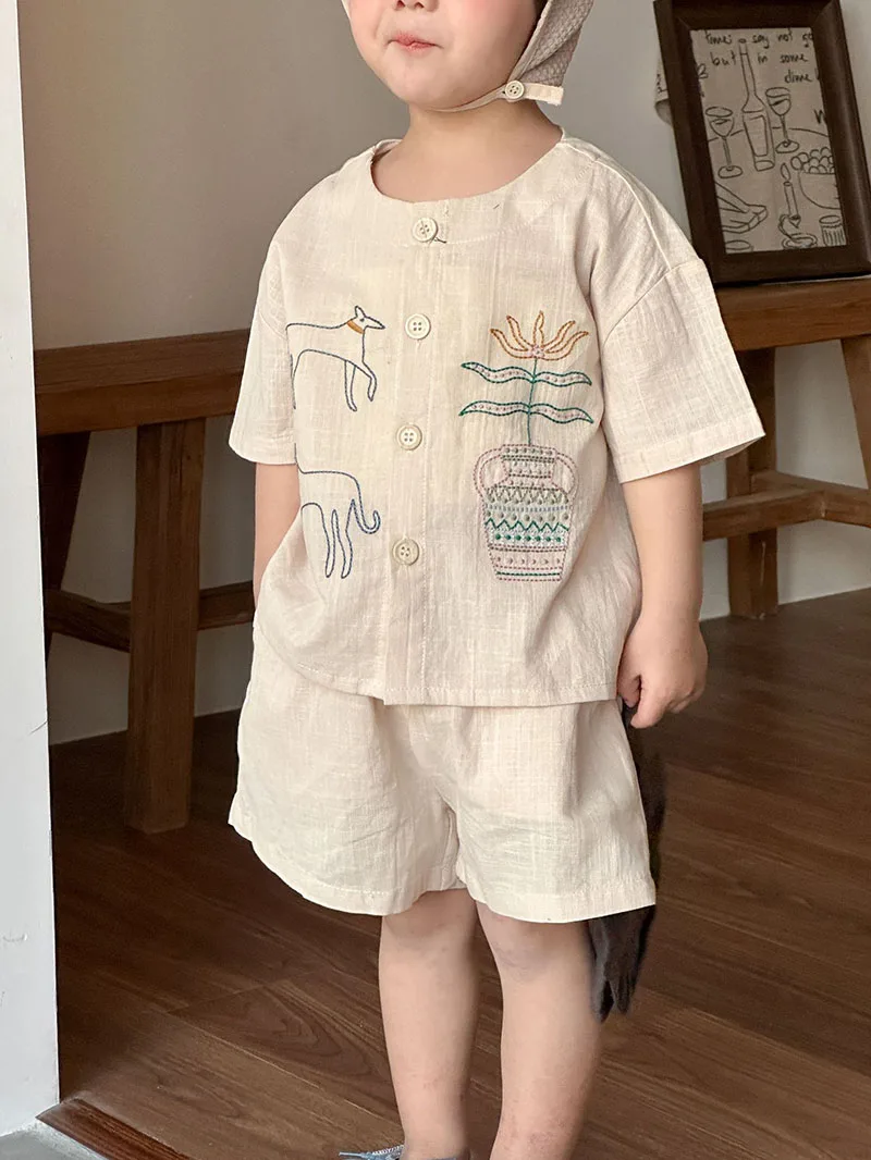 MILANCEL conjunto de verano para niños flores bordadas y bermudas - imagen 4
