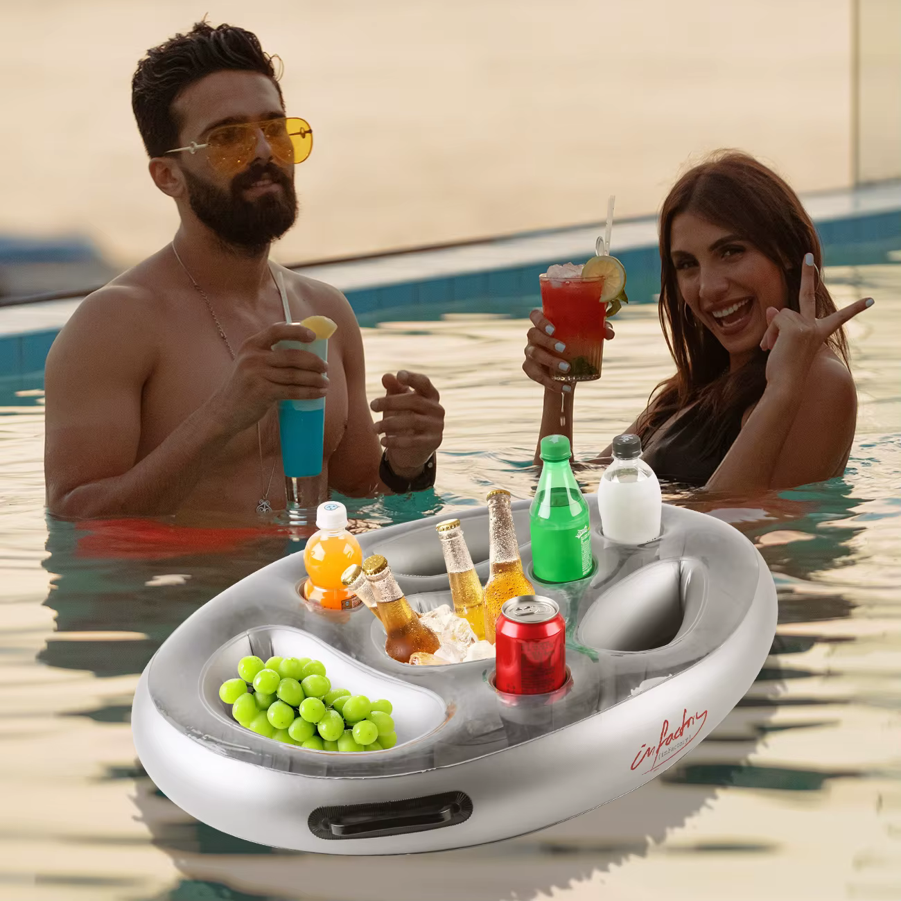 Posavasos hinchable para piscina: bandeja flotante de bebidas